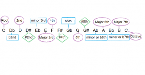 chromatic scale diagram with intervals